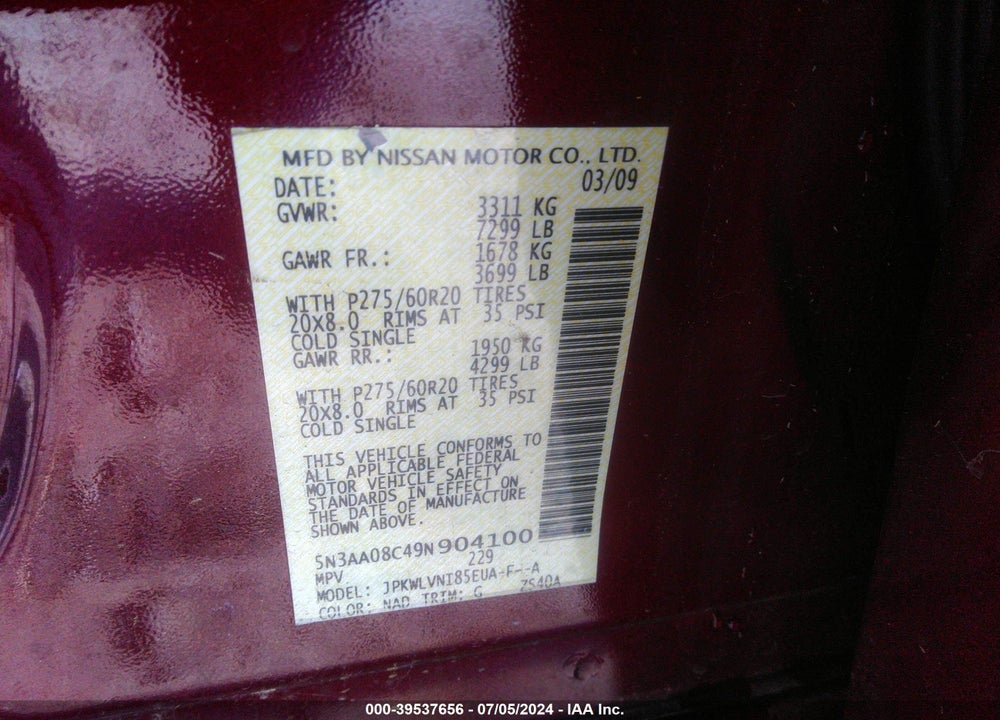 2009 INFINITI QX56 VIN: 5N3AA08C49N904100