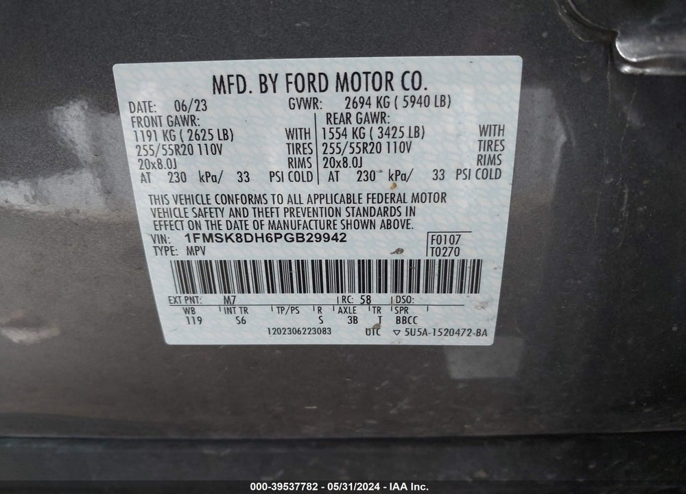 2023 FORD EXPLORER XLT VIN: 1FMSK8DH6PGB29942