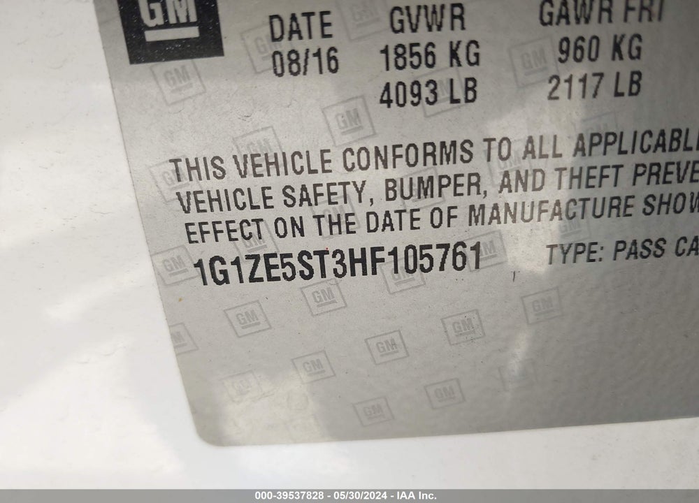 2017 CHEVROLET MALIBU 1LT VIN: 1G1ZE5ST3HF105761