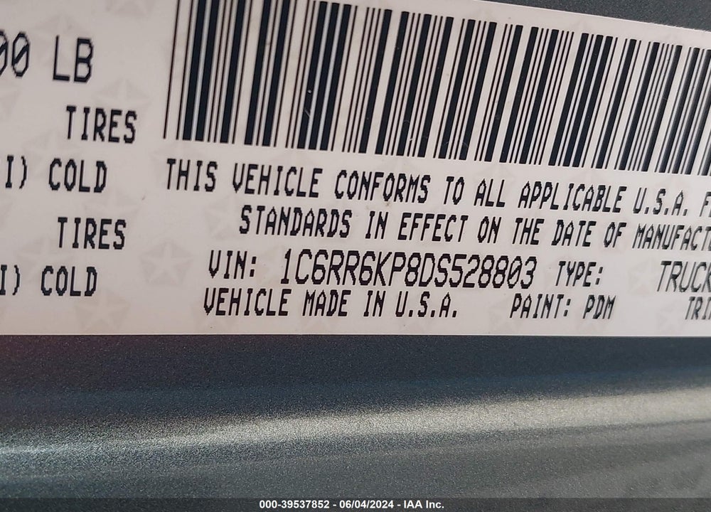 2013 RAM 1500 TRADESMAN VIN: 1C6RR6KP8DS528803