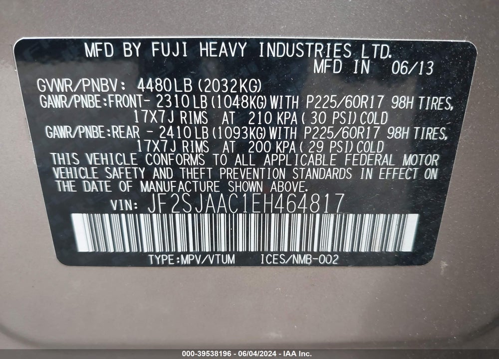 2014 SUBARU FORESTER 2.5I VIN: JF2SJAAC1EH464817