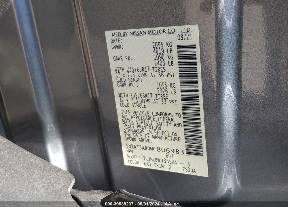2021 NISSAN ROGUE S INTELLIGENT AWD VIN: 5N1AT3AB0MC806983