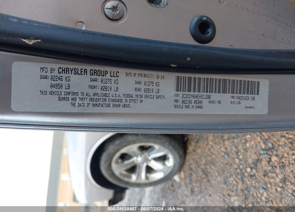 2014 DODGE CHALLENGER SXT VIN: 2C3CDYAG4EH311286