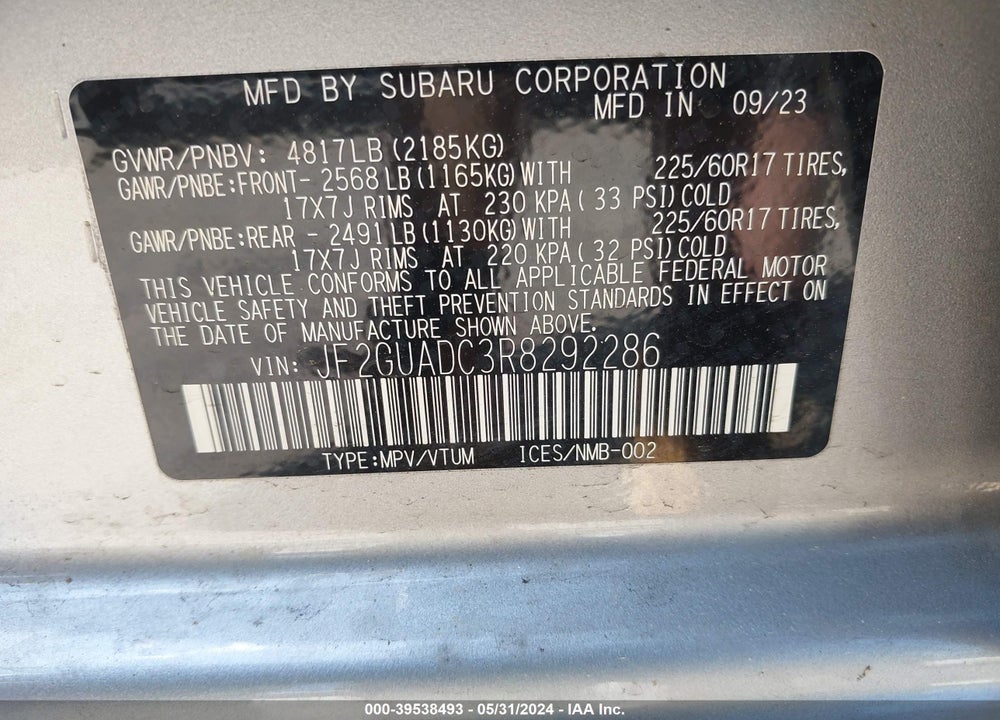 2024 SUBARU CROSSTREK PREMIUM VIN: JF2GUADC3R8292286