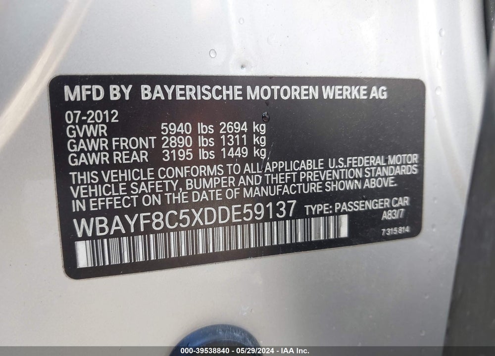 2013 BMW 750LI XDRIVE VIN: WBAYF8C5XDDE59137