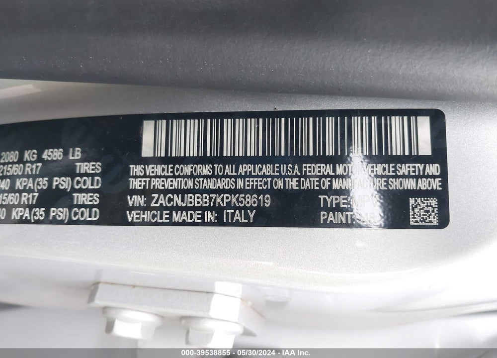 2019 JEEP RENEGADE LATITUDE 4X4 VIN: ZACNJBBB7KPK58619