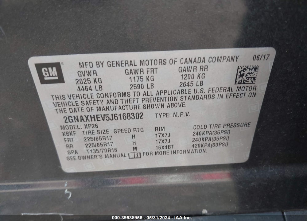 2018 CHEVROLET EQUINOX LS VIN: 2GNAXHEV5J6168302