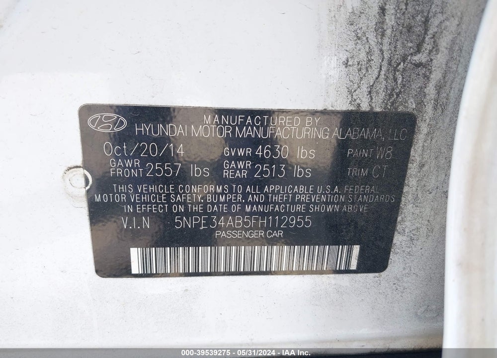 2015 HYUNDAI SONATA LIMITED 2.0T VIN: 5NPE34AB5FH112955