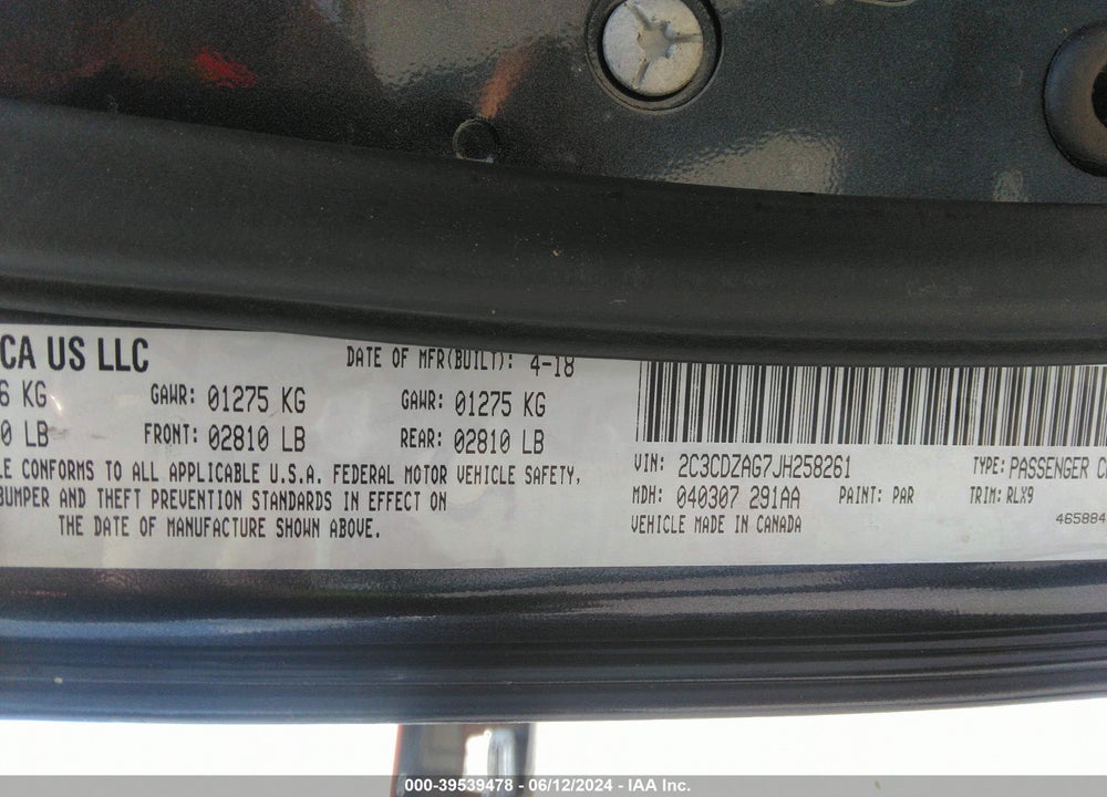 2018 DODGE CHALLENGER SXT PLUS VIN: 2C3CDZAG7JH258261