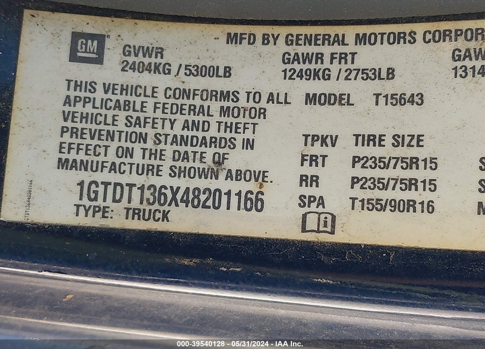 2004 GMC CANYON SLE VIN: 1GTDT136X48201166