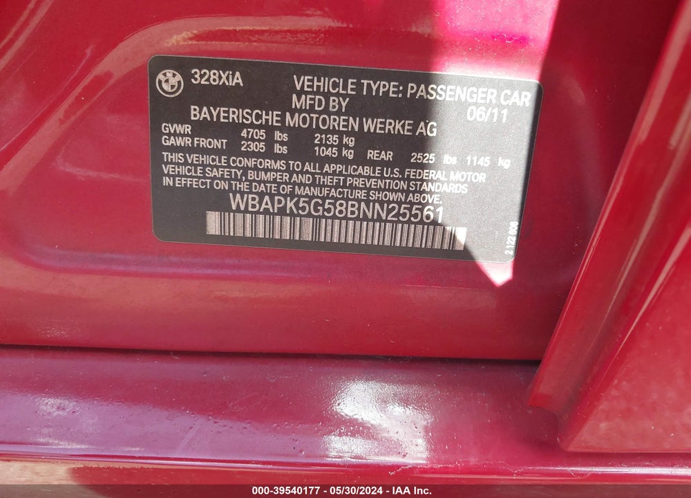 2011 BMW 328I XDRIVE VIN: WBAPK5G58BNN25561