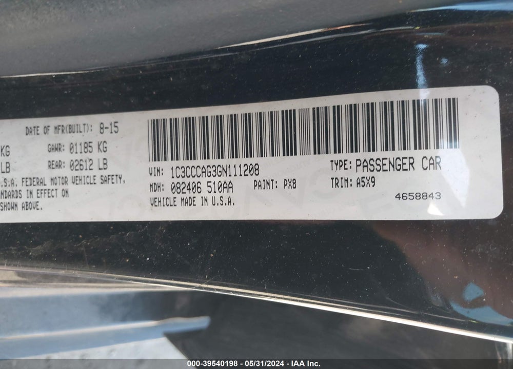 2016 CHRYSLER 200 LIMITED VIN: 1C3CCCAG3GN111208