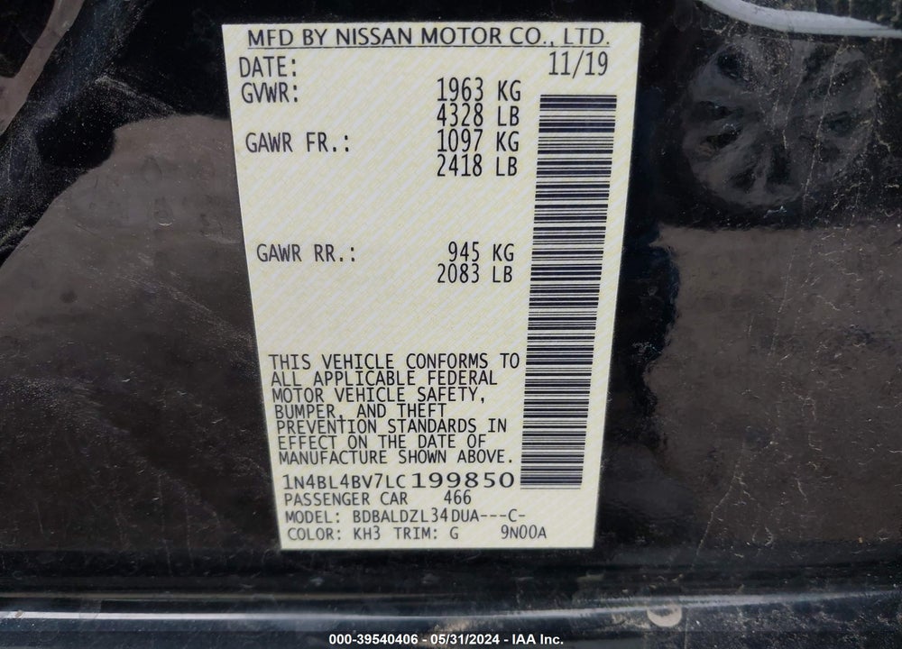 2020 NISSAN ALTIMA S FWD VIN: 1N4BL4BV7LC199850