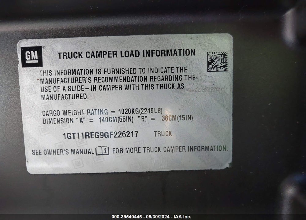 2016 GMC SIERRA 2500HD VIN: 1GT11REG9GF226217