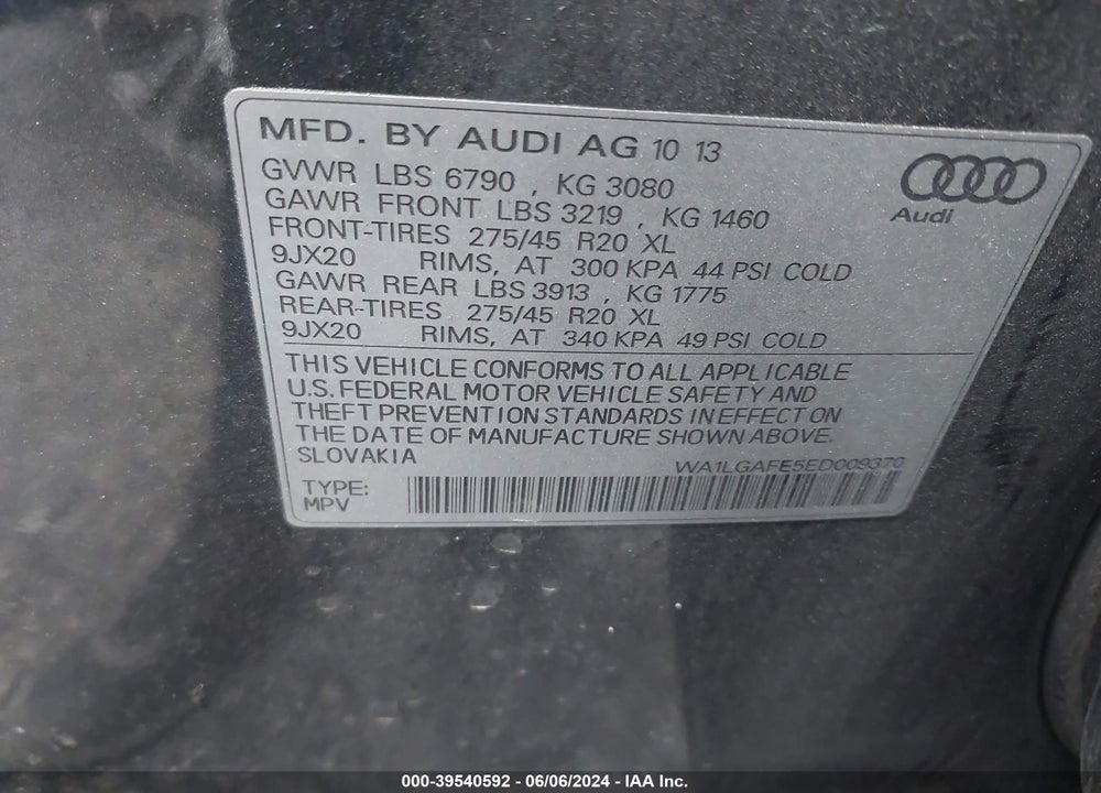 2014 AUDI Q7 3.0T PREMIUM VIN: WA1LGAFE5ED009370