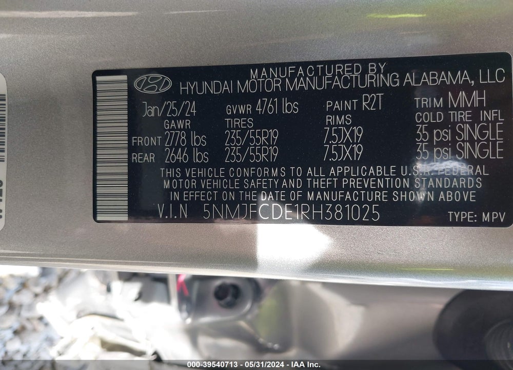2024 HYUNDAI TUCSON SEL VIN: 5NMJFCDE1RH381025