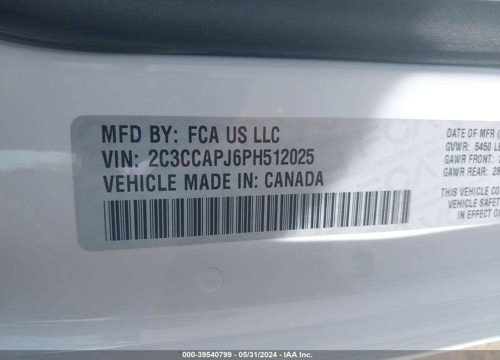 2023 CHRYSLER 300 300C VIN: 2C3CCAPJ6PH512025