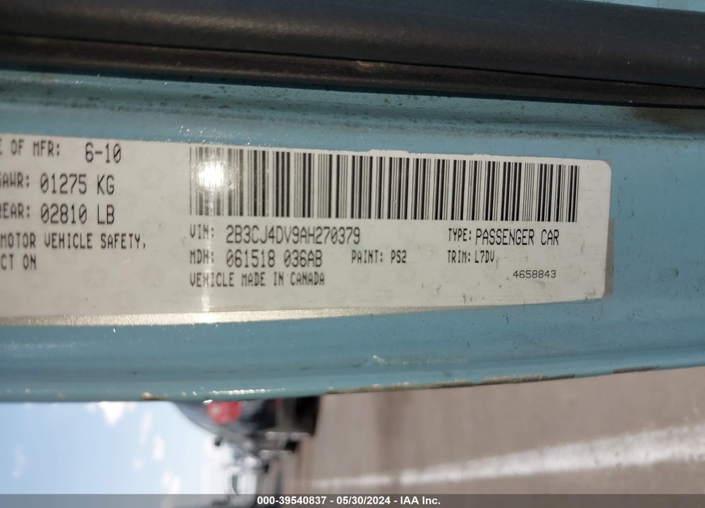 2010 DODGE CHALLENGER SE VIN: 2B3CJ4DV9AH270379