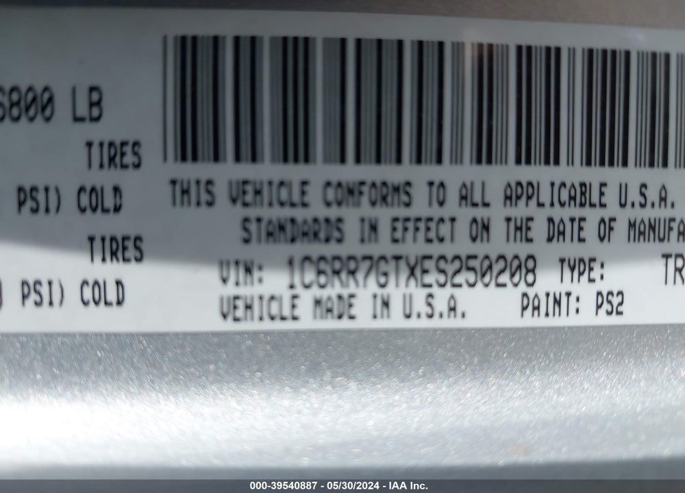 2014 RAM 1500 BIG HORN VIN: 1C6RR7GTXES250208