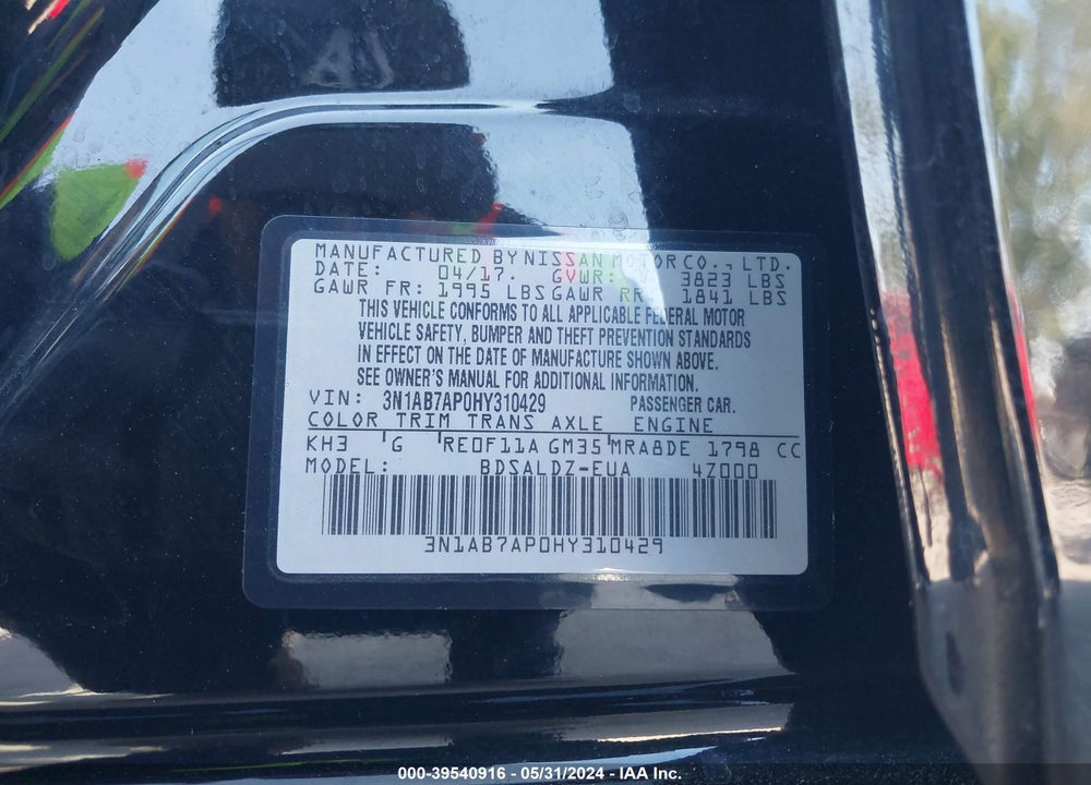 2017 NISSAN SENTRA VIN: 3N1AB7AP0HY310429