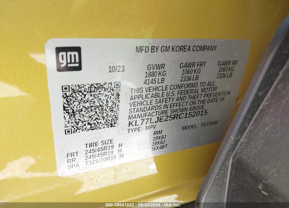 2024 CHEVROLET TRAX FWD 2RS VIN: KL77LJE25RC152015
