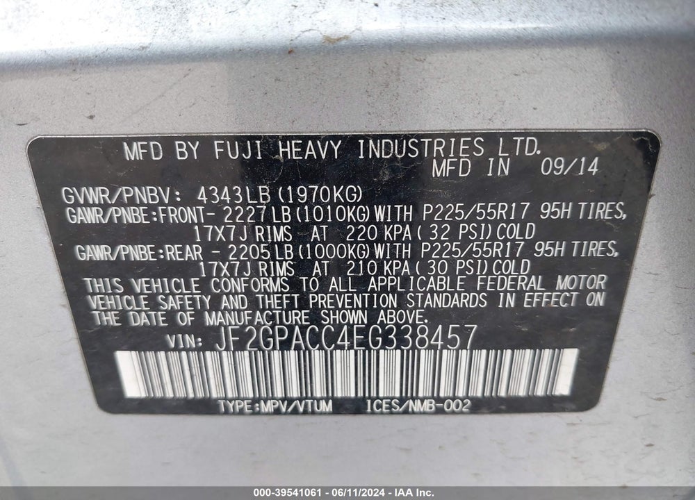 2014 SUBARU XV CROSSTREK 2.0I PREMIUM VIN: JF2GPACC4EG338457