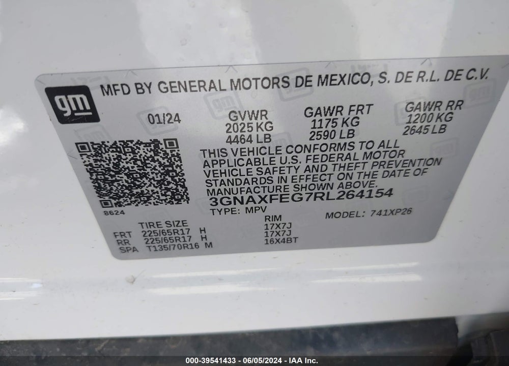 2024 CHEVROLET EQUINOX FWD 1FL VIN: 3GNAXFEG7RL264154