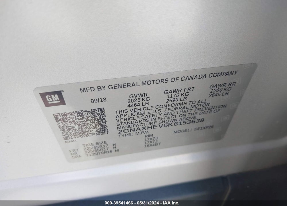 2019 CHEVROLET EQUINOX LS VIN: 2GNAXHEV5K6153638