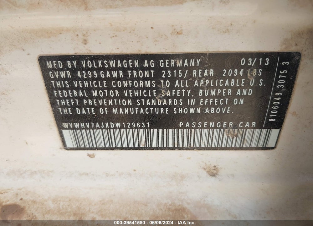 2013 VOLKSWAGEN GTI WOLFSBURG EDITION VIN: WVWHV7AJXDW129631