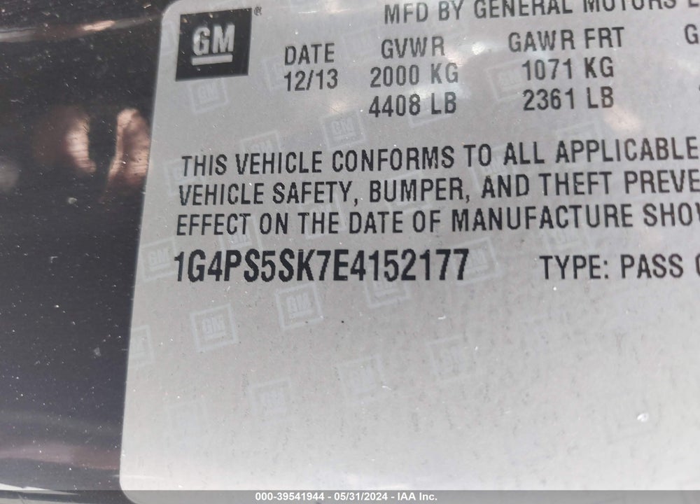 2014 BUICK VERANO LEATHER GROUP VIN: 1G4PS5SK7E4152177