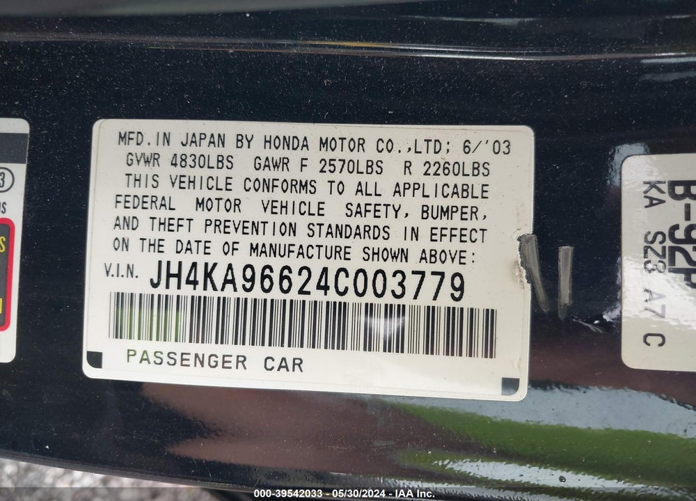 2004 ACURA RL 3.5 VIN: JH4KA96624C003779