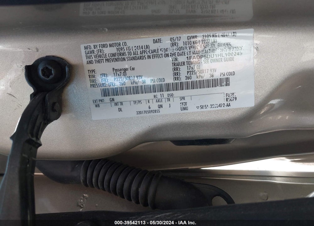 2017 FORD C-MAX HYBRID TITANIUM VIN: 1FADP5DU1HL109249
