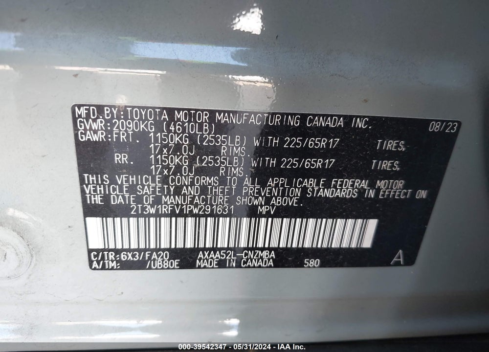 2023 TOYOTA RAV4 XLE VIN: 2T3W1RFV1PW291631