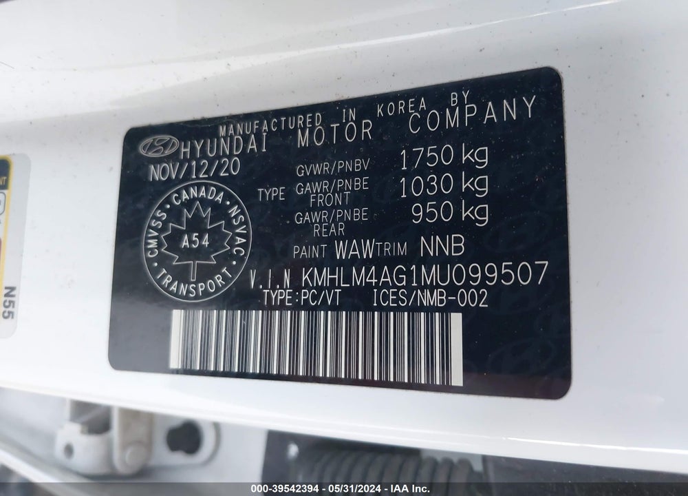 2021 HYUNDAI ELANTRA ESSENTIAL IVT WITH  SMARTSENSE PACKAGE VIN: KMHLM4AG1MU099507