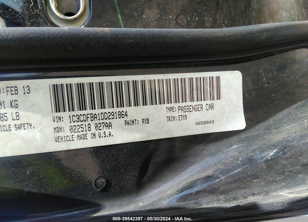 2013 DODGE DART SXT VIN: 1C3CDFBA1DD291864