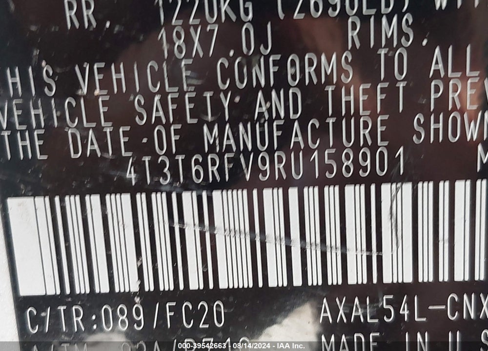 2024 TOYOTA RAV4 SE HYBRID VIN: 4T3T6RFV9RU158901