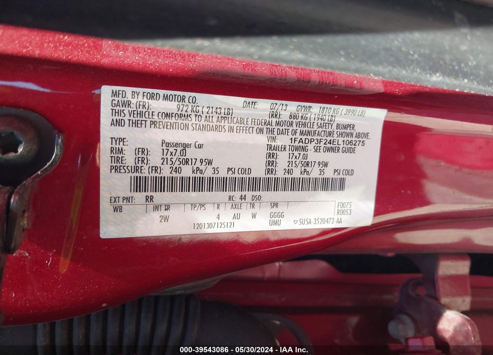 2014 FORD FOCUS SE VIN: 1FADP3F24EL106275