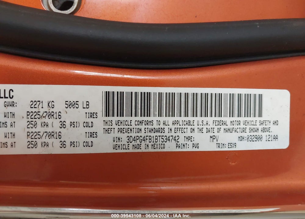 2011 DODGE JOURNEY EXPRESS VIN: 3D4PG4FB1BT534742