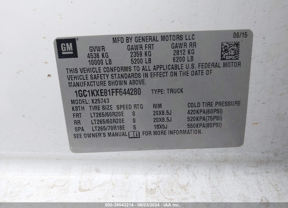 2015 CHEVROLET SILVERADO 2500HD HIGH COUNTRY VIN: 1GC1KXE81FF644280