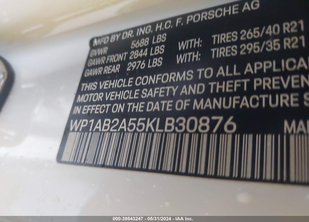 2019 PORSCHE MACAN S VIN: WP1AB2A55KLB30876