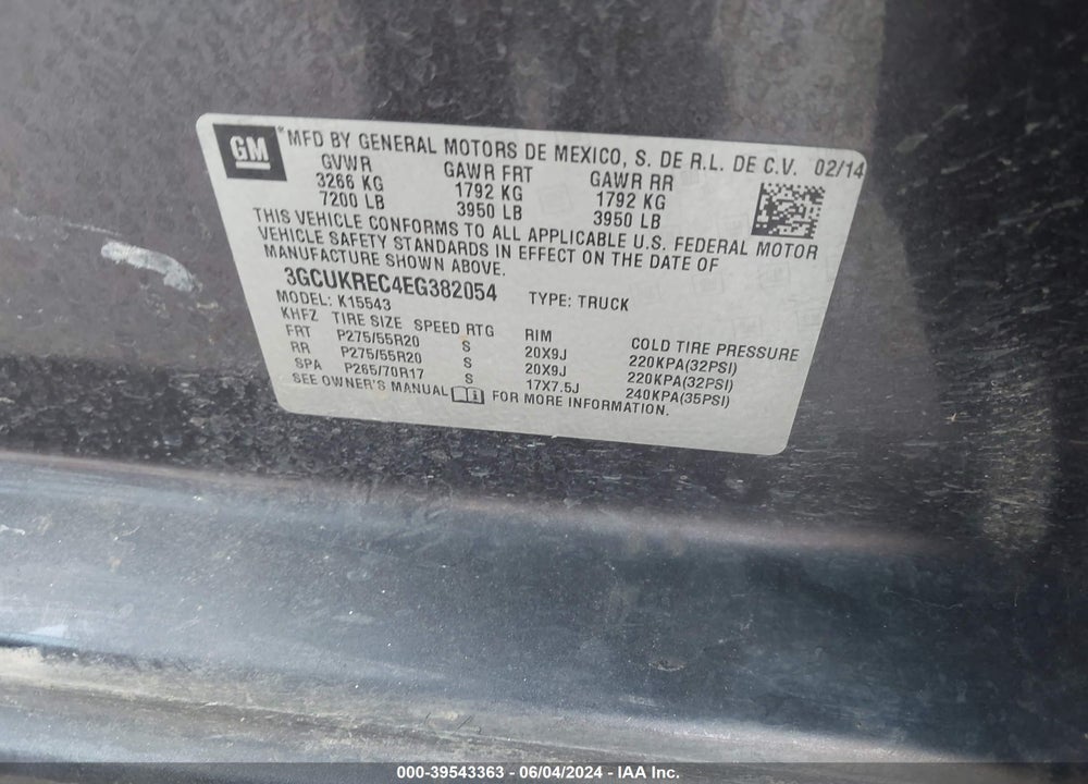 2014 CHEVROLET SILVERADO 1500 1LT VIN: 3GCUKREC4EG382054