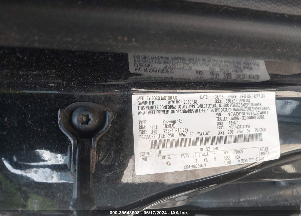 2015 FORD FOCUS VIN: 1FADP3L97FL374661