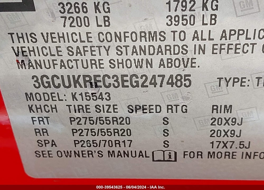 2014 CHEVROLET SILVERADO 1500 1LT VIN: 3GCUKREC3EG247485