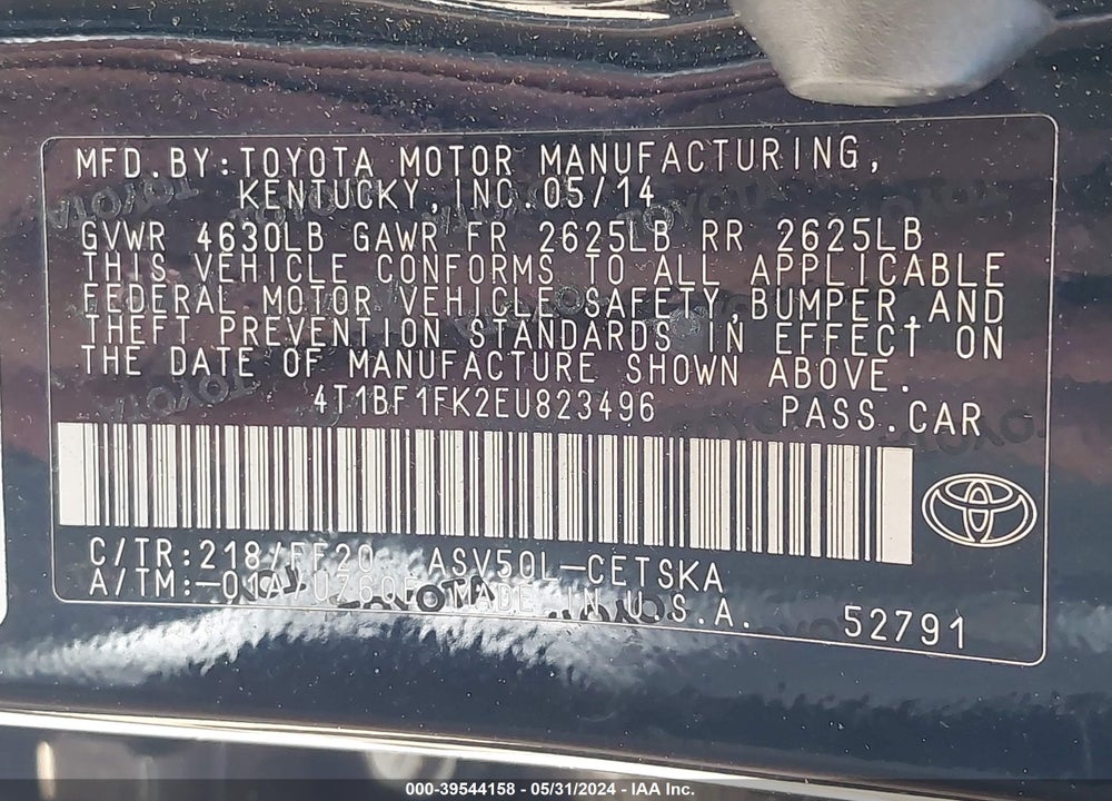 2014 TOYOTA CAMRY SE VIN: 4T1BF1FK2EU823496