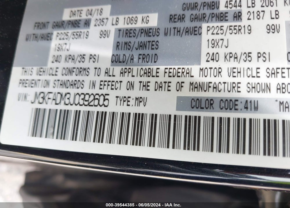 2018 MAZDA CX-5 GRAND TOURING VIN: JM3KFADM3J0392605