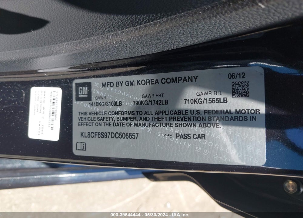 2013 CHEVROLET SPARK 2LT AUTO VIN: KL8CF6S97DC506657