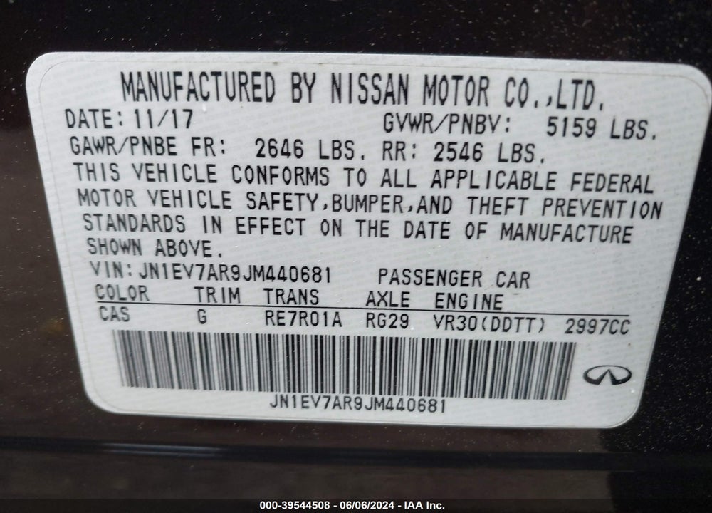 2018 INFINITI Q50 3.0T LUXE VIN: JN1EV7AR9JM440681