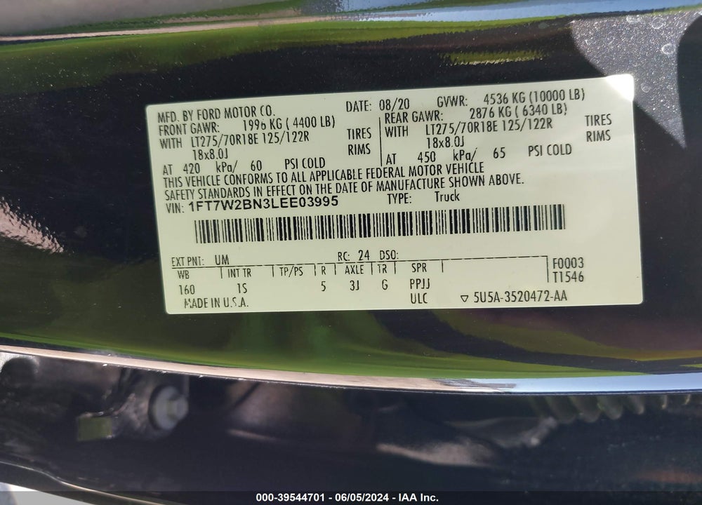 2020 FORD F-250 XL VIN: 1FT7W2BN3LEE03995