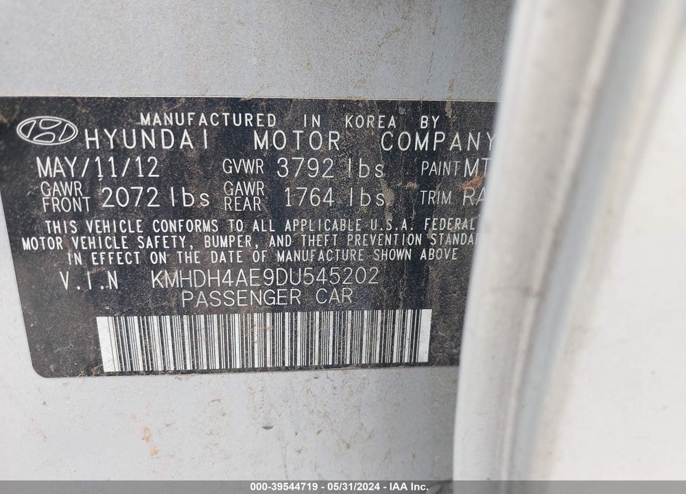 2013 HYUNDAI ELANTRA GLS VIN: KMHDH4AE9DU545202