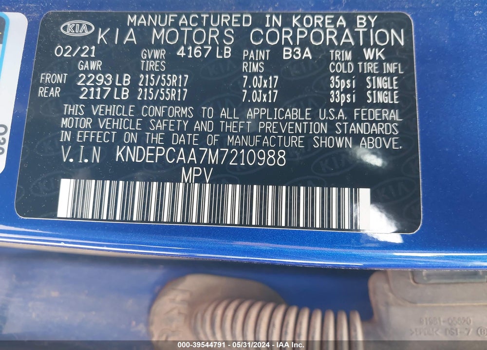 2021 KIA SELTOS LX VIN: KNDEPCAA7M7210988